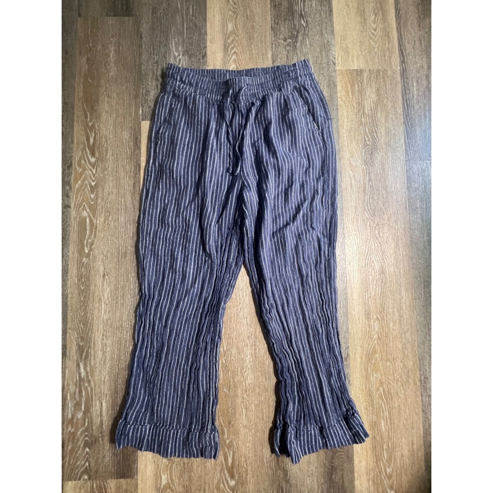 Time and Tru Striped Wide Leg Pants Womens Medium Blue Excellent Drawstring Knit